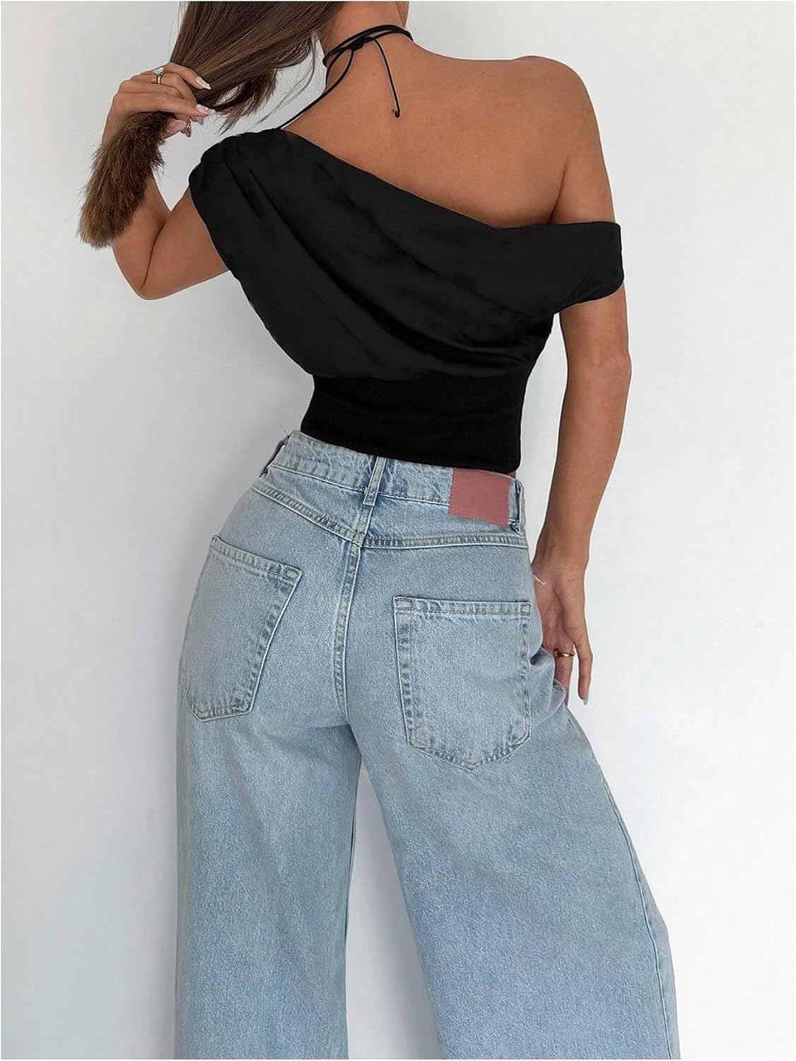 SOLY HUX Women's Off The Shoulder T Shirts Short Sleeve Fitted Going Out Crop Tops Pure Black Large - Image 2