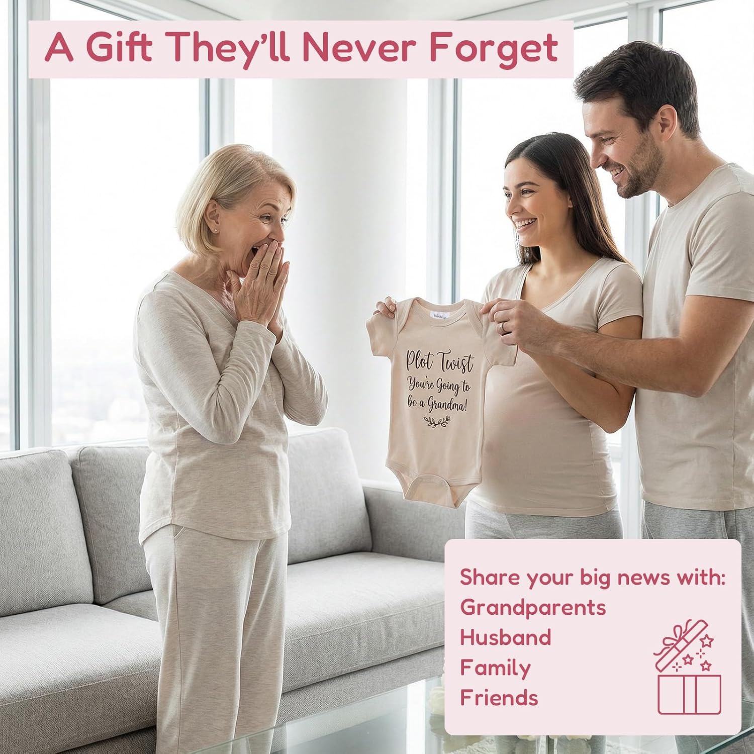 Our Favorite Plot Twist Baby Announcement Onesie, Funny Pregnancy Announcement Outfit for Grandparents to be,Baby Coming Soon Shower Reveal Idea Gift (Oat)