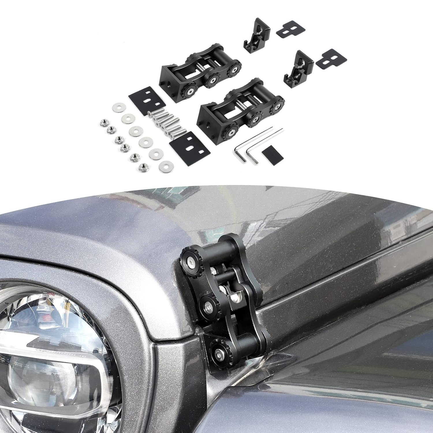 RT-TCZ for Jeep JL Hood Latches Black Chain for Jeep Wrangler JK JKU 2007-2017 JL JLU 2018+ for Gladiator JT 2020+ Stainless Steel Exterior Accessories 2pcs
