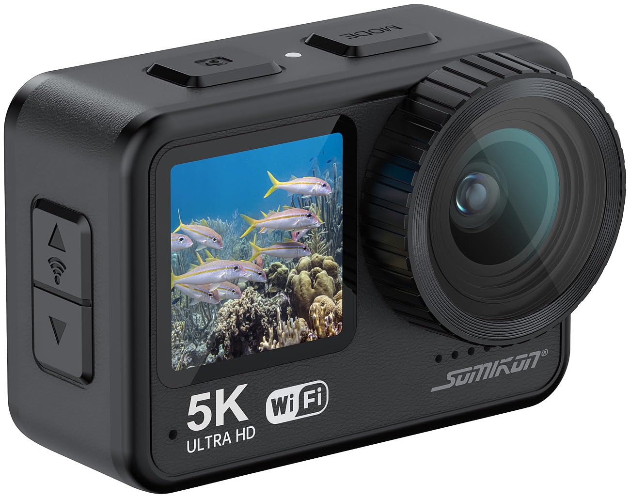 Somikon Unterwasserkamera: Mini-Actioncam mit 5K-Auflösung, wasserdicht bis 21 m, 2 Displays, EIS (Mini Unterwasserkamera, Action Cam, Kfz)