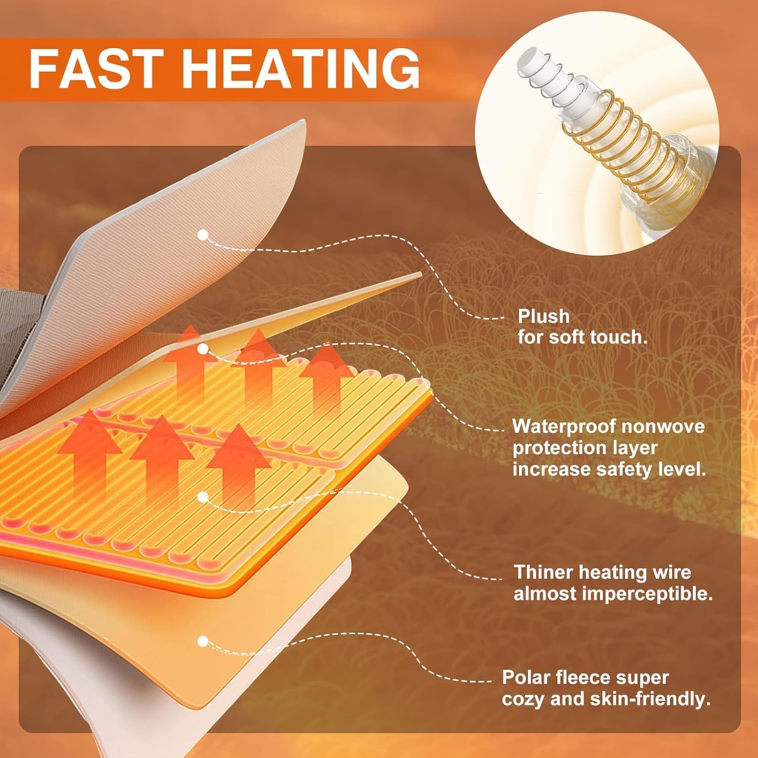 Heated Blanket with 10 Hours Auto-Off 6 Heat Level, Cozy Shaggy Faux Rabbit Fur Electric Blanket with Overheating Protection (White, 84"X90") - Image 6