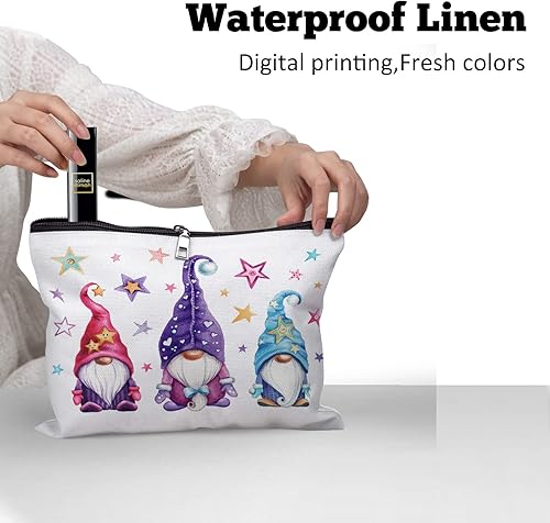 Miniatura 4 de Cafl Bolsa de maquillaje para mujeres y niñas, organizador de viaje portátil de gran capacidad, 10 x 8 pulgadas, Estrellas mágicas Gnomos15