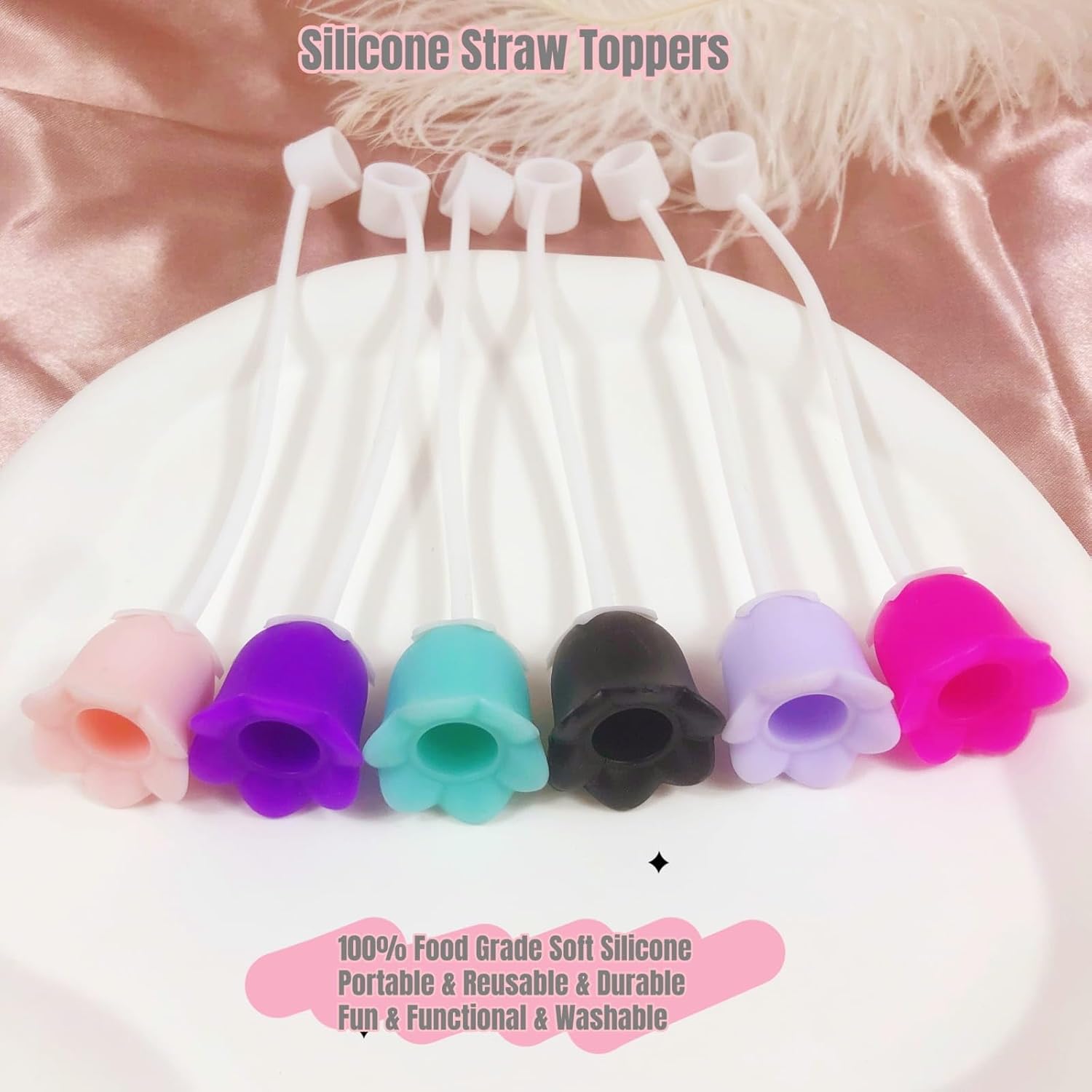 3D Big Bow Straw Toppers, Flower Straw Covers, Soft Silicone 0.4in/10mm Straws Accessories, Compatible with Stanley Cup 30&40 Oz, Dust-Proof Leak-Proof Protectors (Set C- Mixed Flower) - Image 7