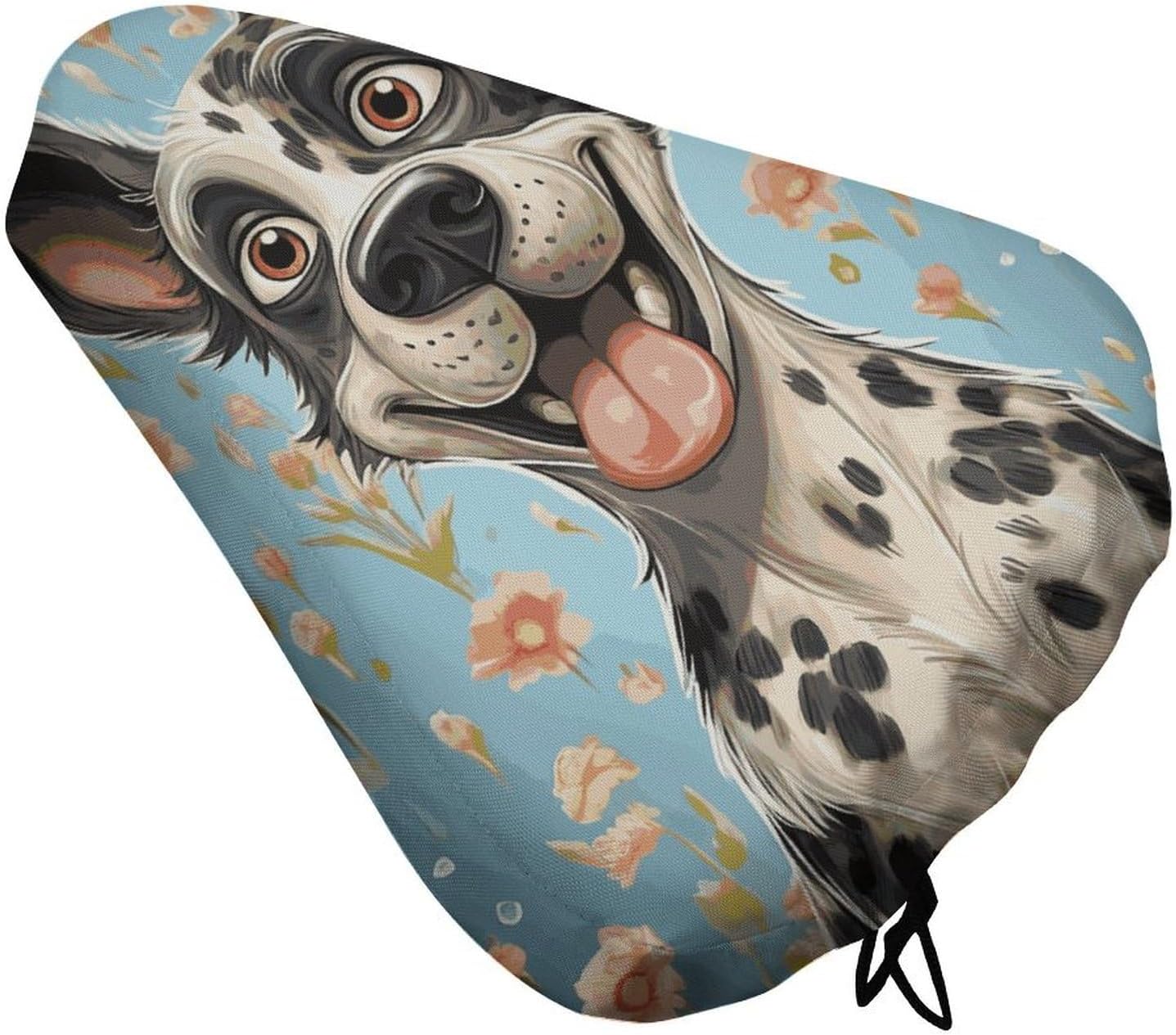 Waterproof Fun Dogs Bike Seat Cushion Cover, Padded Bicycle Seat Cover with Drawstring for Men Women, Wide Bike Saddles Protector for Mountain Exercise Road City Outdoor Biking