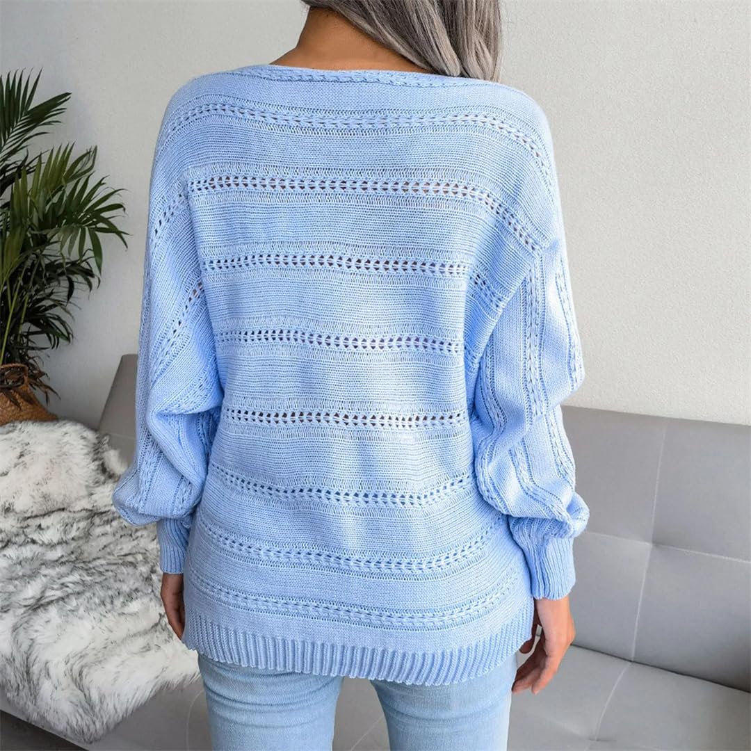Kelsiop Maglione da donna autunno inverno con spalle scoperte scava fuori cavo maglia maglione vestibilità ampia casual top