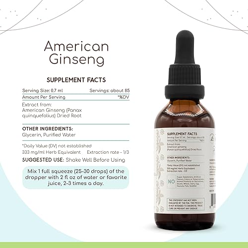 Miniatura 6 de American Ginseng B120 - Tintura de extracto de hierbas sin alcohol, gotas líquidas concentradas, ginseng americano natural (Panax Quinquefolius) (4