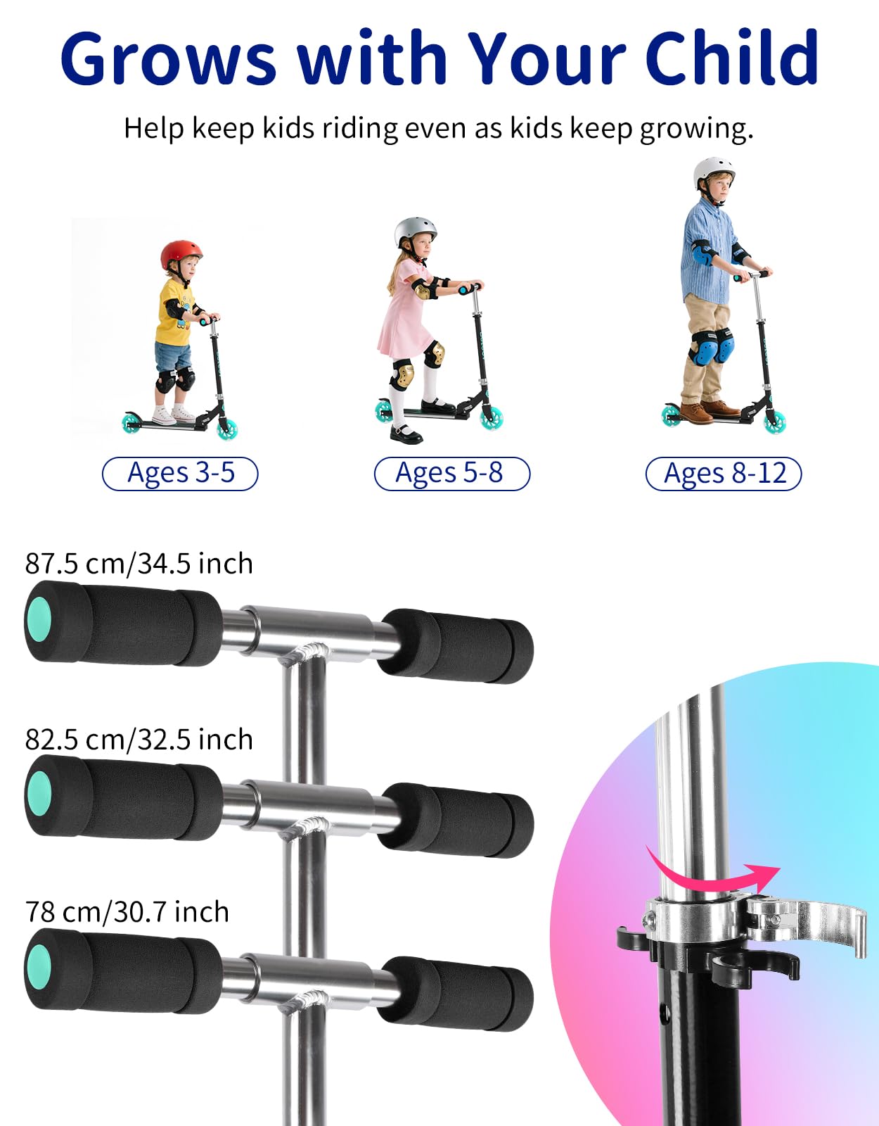 BELEEV V1Plus Roller Kinder 6 Jahre, Faltbare Scooter Kinder mit LED Leuchtenden Räder und Deck, 3 Höhenverstellbarer, Rutschfestes Deck, 2 Räder Kinderroller mit Ständer für Mädchen Jungen 3-12 Jahre