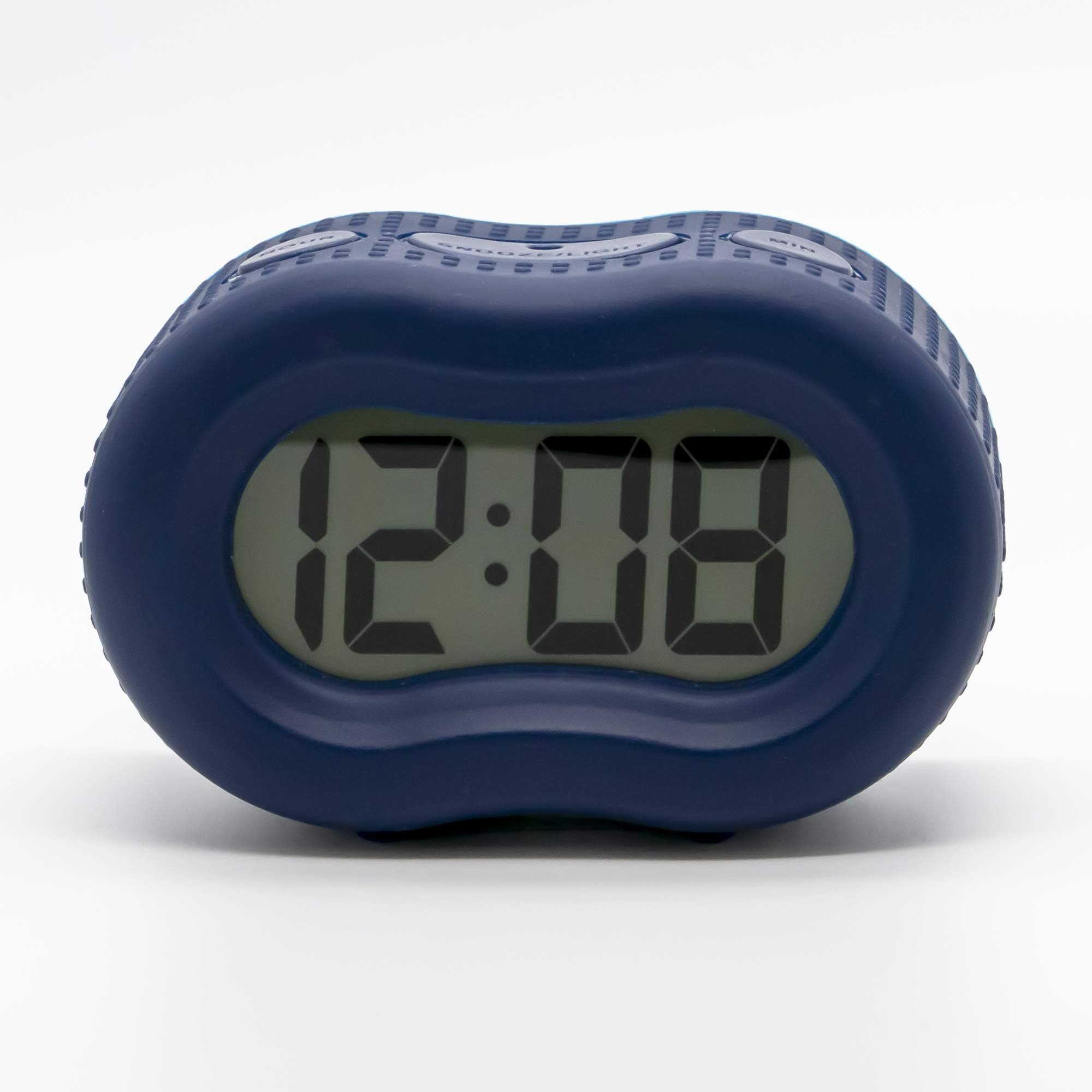 Smartlight Rubber Alarm Clock with Automatic Night Light and Large Display – Easy-to-Use Digital Alarm with Snooze, Soft Rubber Case, Battery Operated, for Kids and Adults (Blue)