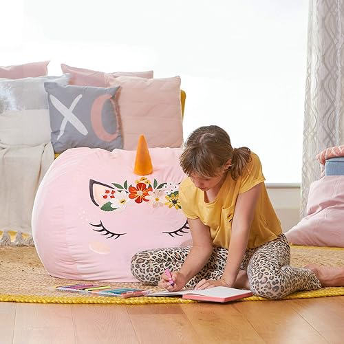 Miniatura 154 de Aubliss - Funda para organizar juguetes de felpa, se convierte en un puf cuando se rellena Se convierte en un puf para niños cuando está lleno. Aqua