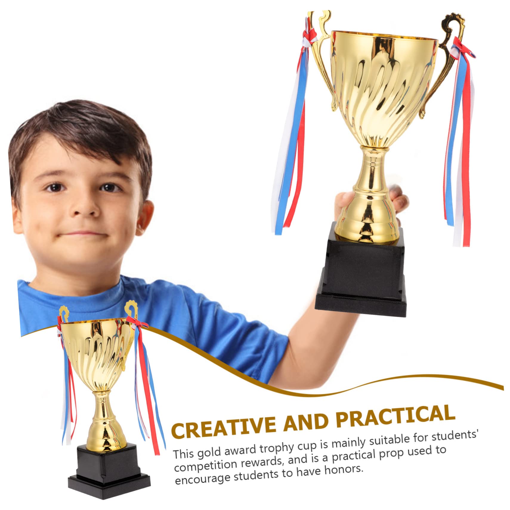 Toyvian Trofeo de Premio Deportivo de Competición Metálico Dorado | Copa en Negro, Diseño Brillante, para Niños y Adultos, Adecuado para Premios en Concursos y Fiestas Navideñas