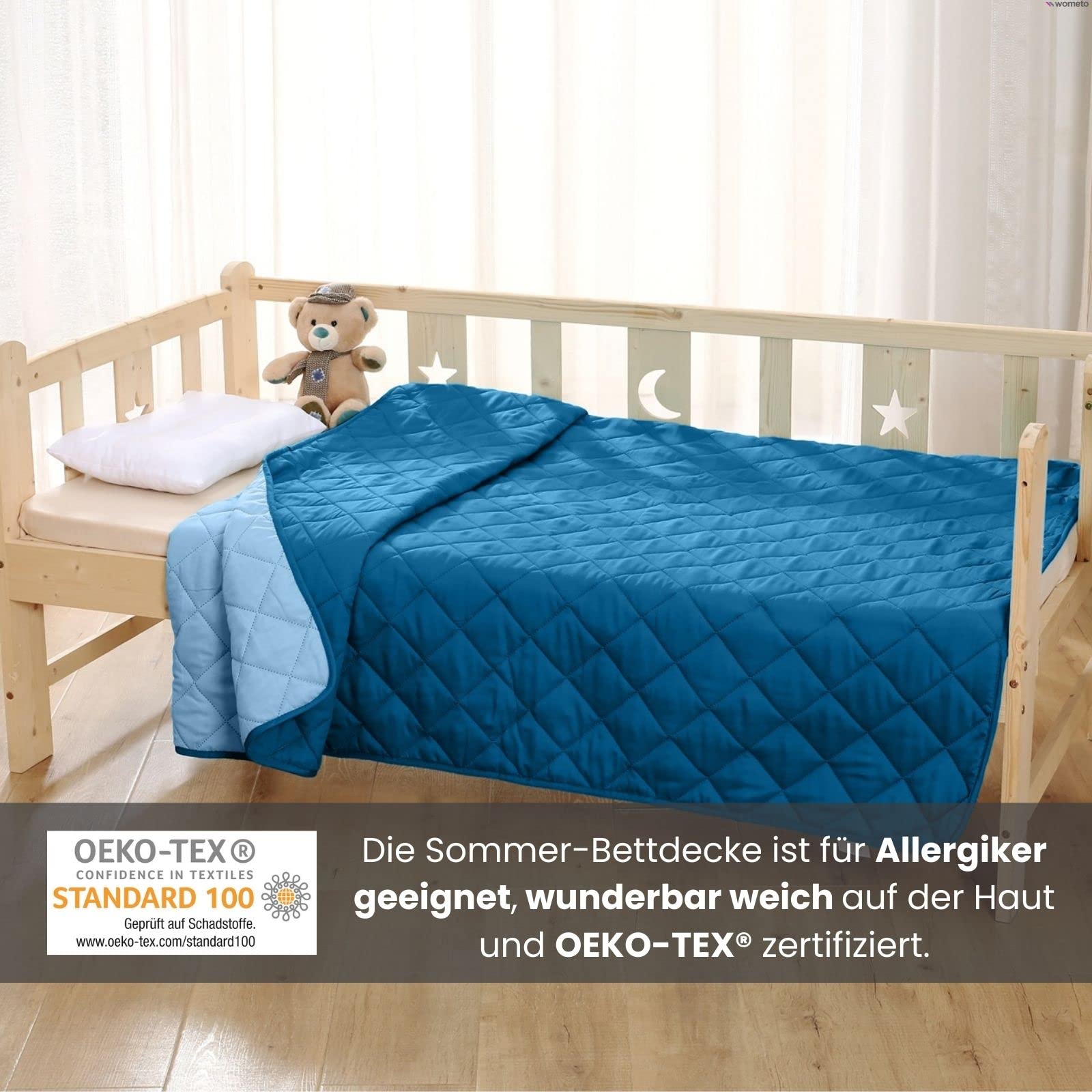 wometo Letnia kołdra pikowana z mikrofibry, dwustronny wzór 155 x 220, ÖkoTex – ciemnoniebieska i niebieska, odporna na gotowanie 95°, kołdra letnia na kemping i gorące dni, możliwość użycia bez