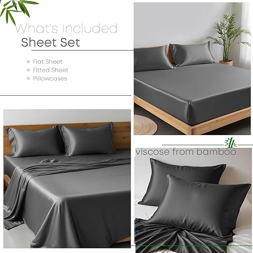Miniatura 2 de Linenwalas - Juego de sábanas de bambú refrescantes, 3 piezas, suaves, de 1800 hilos, bolsillo profundo de 16 pulgadas, transpirables, cómodas y