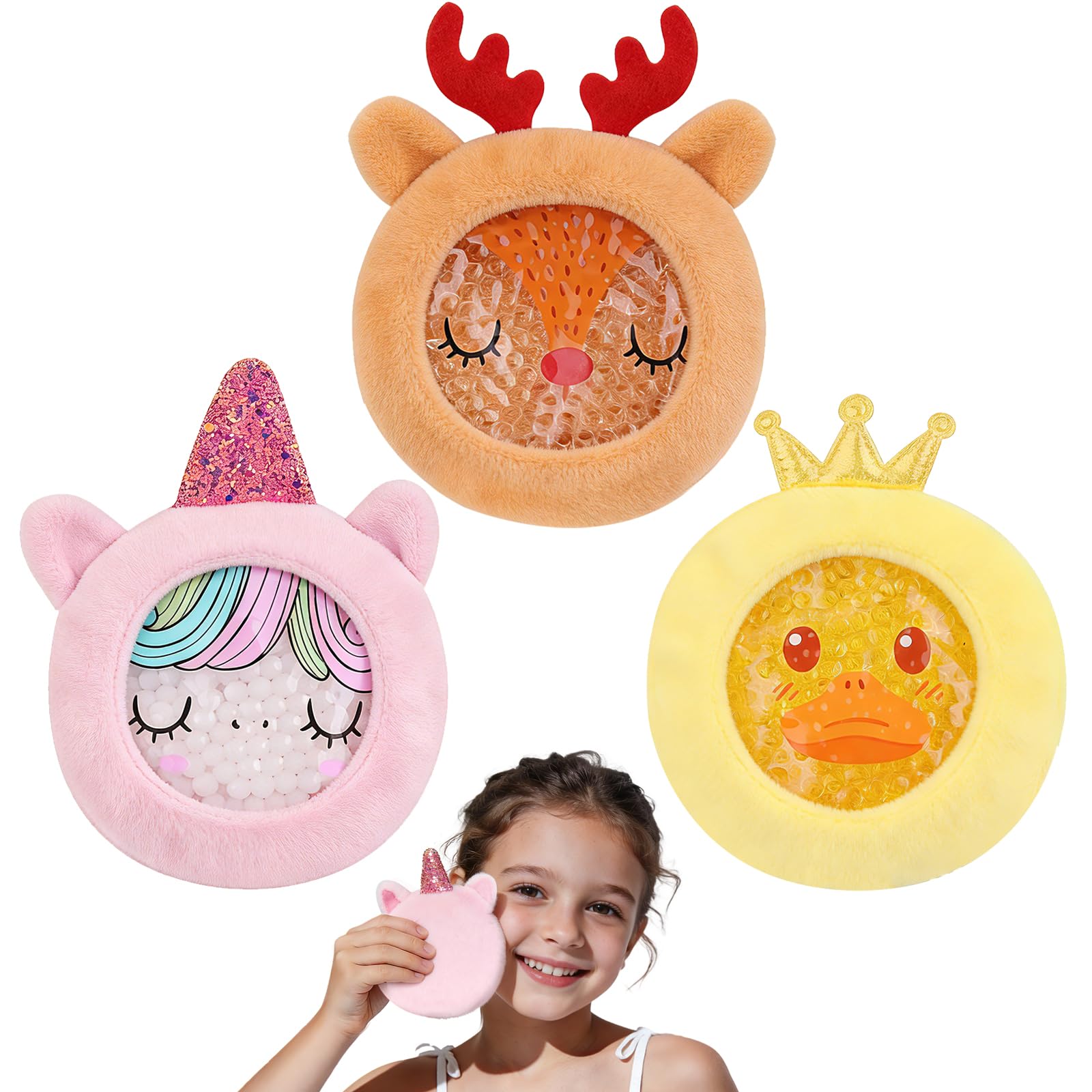 Hilph Ice Pack Cold Compress for Kids, 3 Nylon Kid Ice Packs with Soft Sleeve Soothing Bumps Ice Packs for Pain Relief, First Aid, Headache, Cuts & Insect