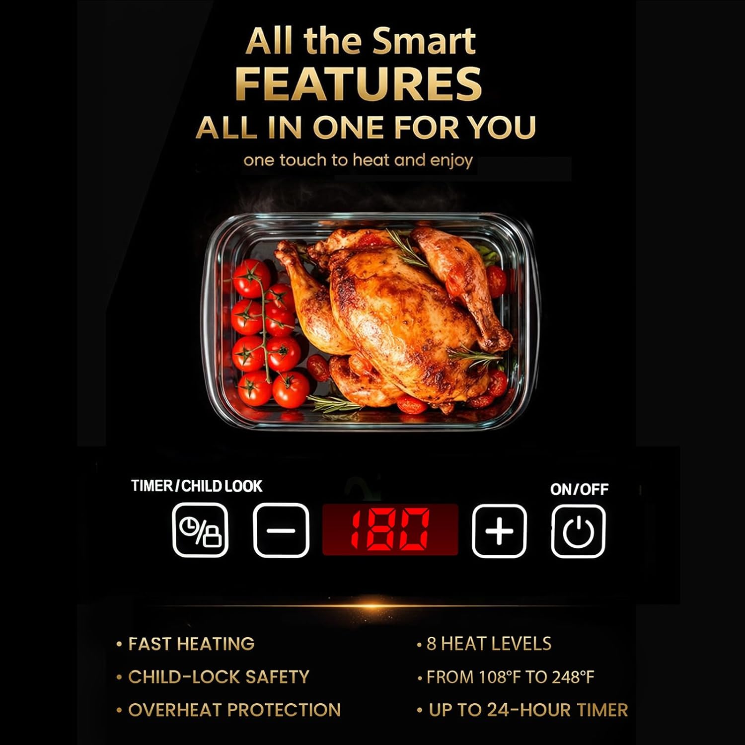 Electric Warming Tray XXL 35"x16" with Storage Bag, Adjustable‑Size Food Warming Mat, 4‑in‑1 Expandable Modular, Food Warmer for Parties, Buffet, Catering & Gatherings, 8‑Level Temp & Timer, Gold Edge