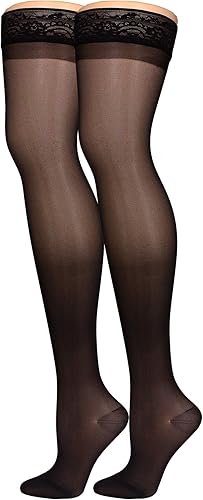 Miniatura 21 de Truform Medias de compresión transparentes, 15-20 mmHg, longitud alta hasta el muslo para mujer, 20 denier, beige, XL