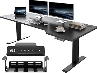 JUMMICO HöHenverstellbarer Schreibtisch 180 x 80cm L-Form, Gaming Tisch Elektrisch Höhenverstellbar, Ergonomie Bürotisch mit 4-Memory-Funktion & Kabelmanagement, großer Monitorplatz Stehpult, Schwarz