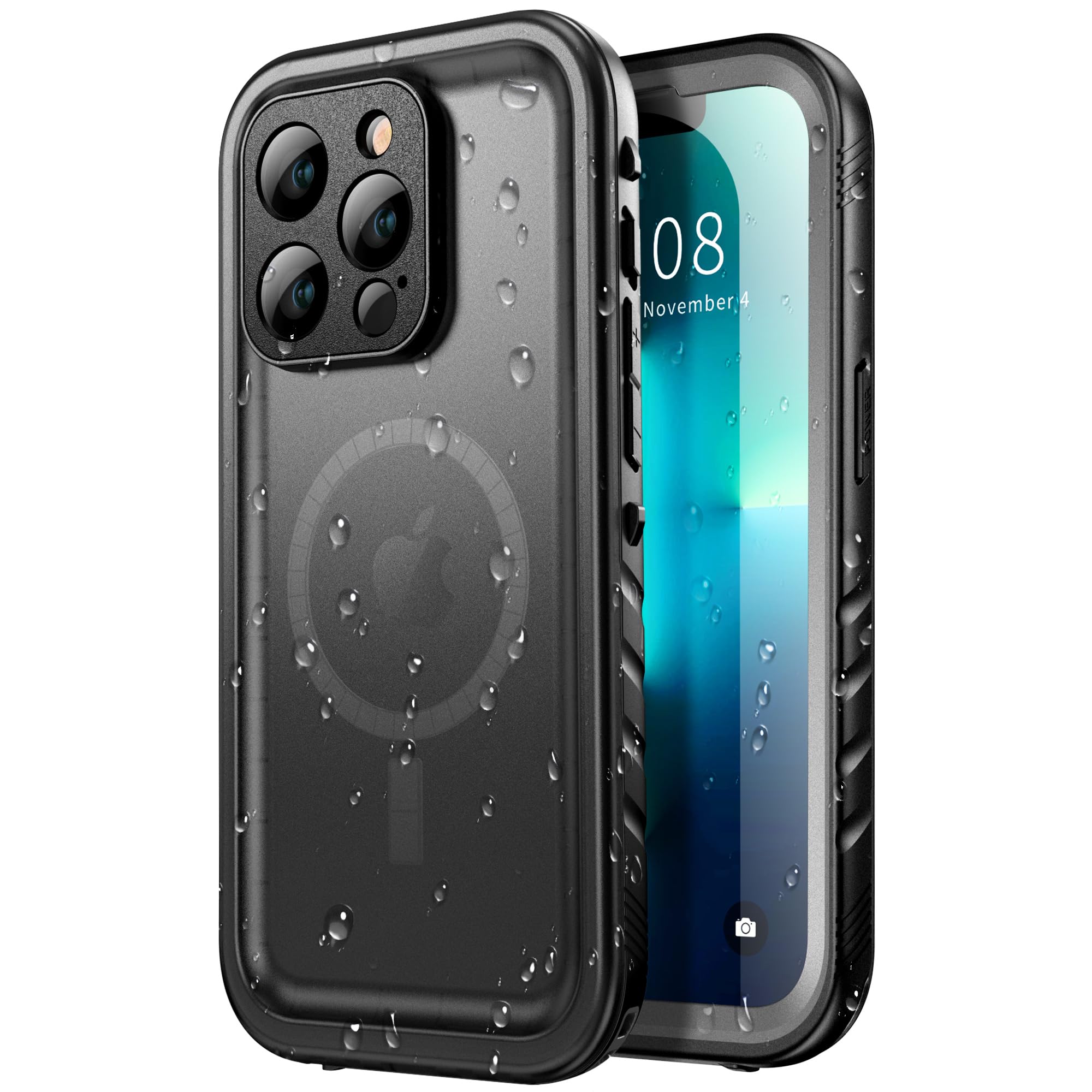SPORTLINK for iPhone 13 Pro Max Case Waterproof - Buit in Screen Protector [Compatible with MagSafe][IP68 Underwater][6.6FT Military Dropproof][Dustproof] Full Body Shockproof Case 6.7" Black