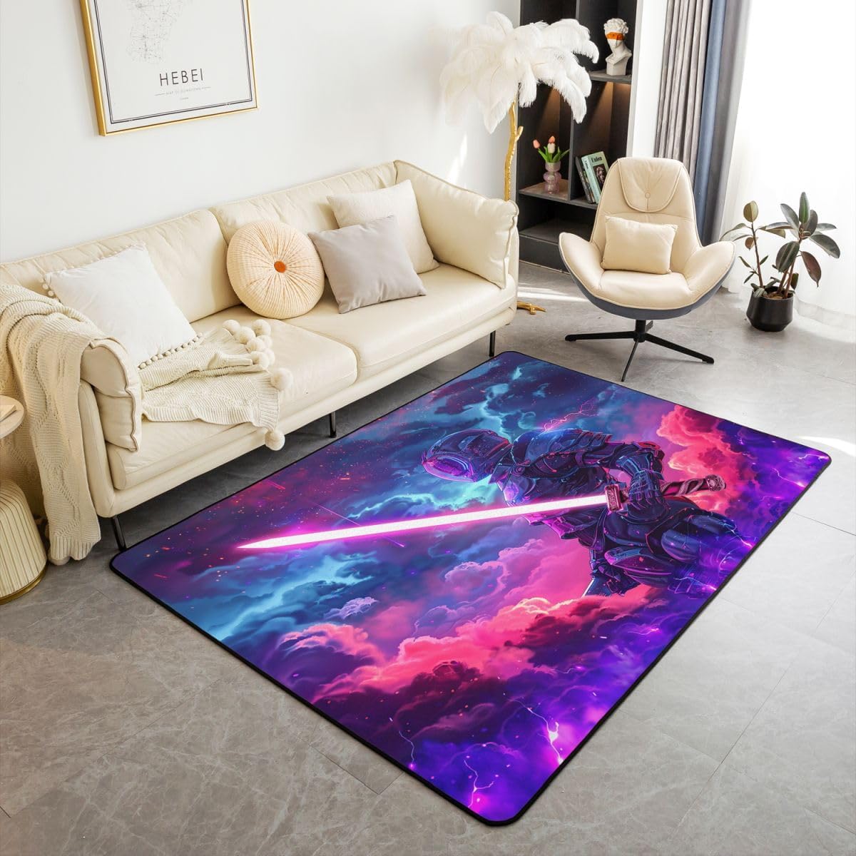 Feelyou Lightsaber Living Room Rugs Red Blue Green Area Rug for Kids Boys Girls Teens Room Decor Galaxy Decorative Carpet Decorative Rug Set 5x7 Outer Space Indoor Floor Mat