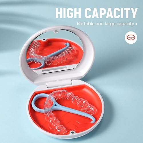 Miniatura 7 de Annhua Estuche de retención de ortodoncia con contenedor de protector bucal de espejo, estuche de retención para dentadura postiza pequeña con