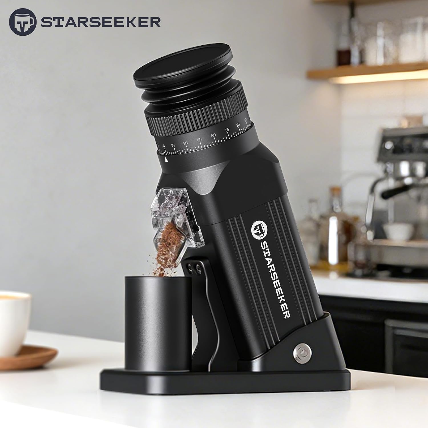 STARSEEKER E64 Electric Coffee Grinder 64MM Espresso Titanium Flat burr Stepless Fineness Adjustment Home Bean Grinder (Black)