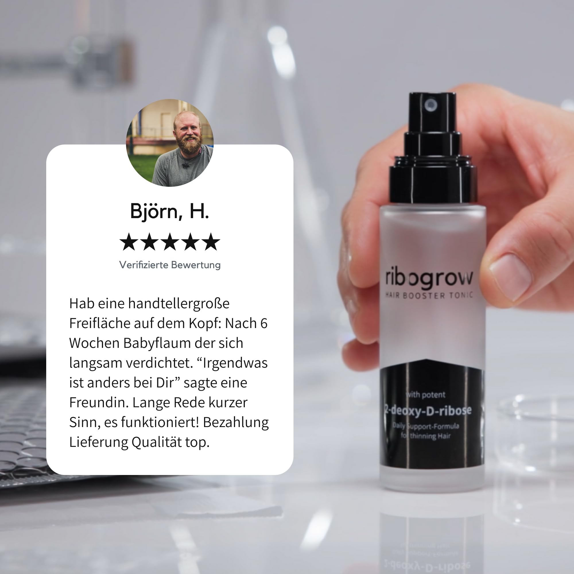 Hair Booster Tonic | Haarwachstum Spray 50ml mit 2-Desoxy-D-Ribose & Koffein | gegen Haarausfall Männer & Frauen | Dermatest Exzellent
