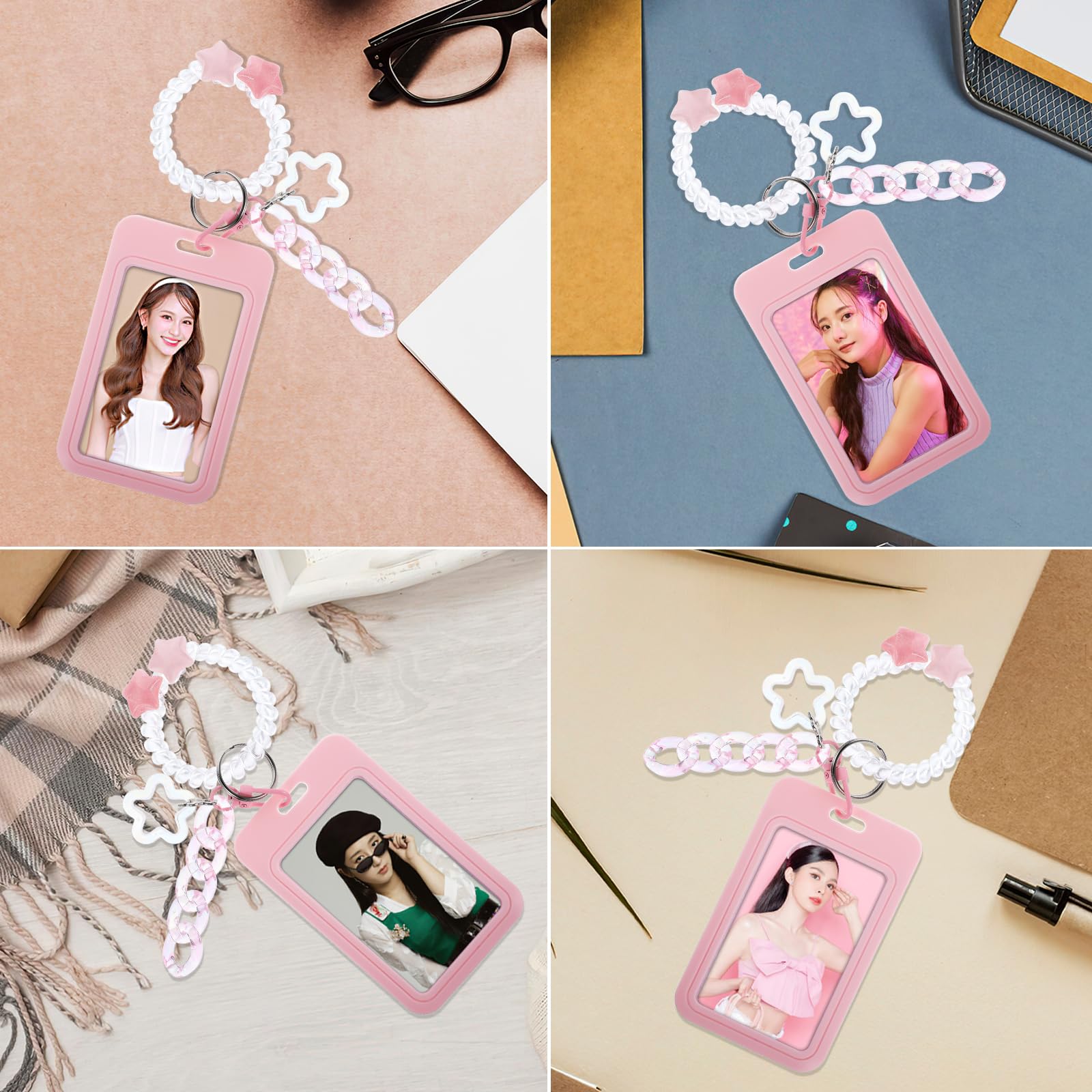 Amaxiu Porta carta fotografiche kpop in acrilico, cornice esposizione fotografica, organizer con portachiavi (rosa B)