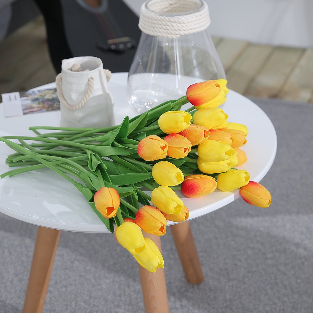 Mandy's Tulipani Artificiali In Poliuretano – 20 Steli, Colore Corallo, Altezza 34,3 Cm, Petali Morbidi E Steli Flessibili, Per Matrimoni E Decorazione Casa