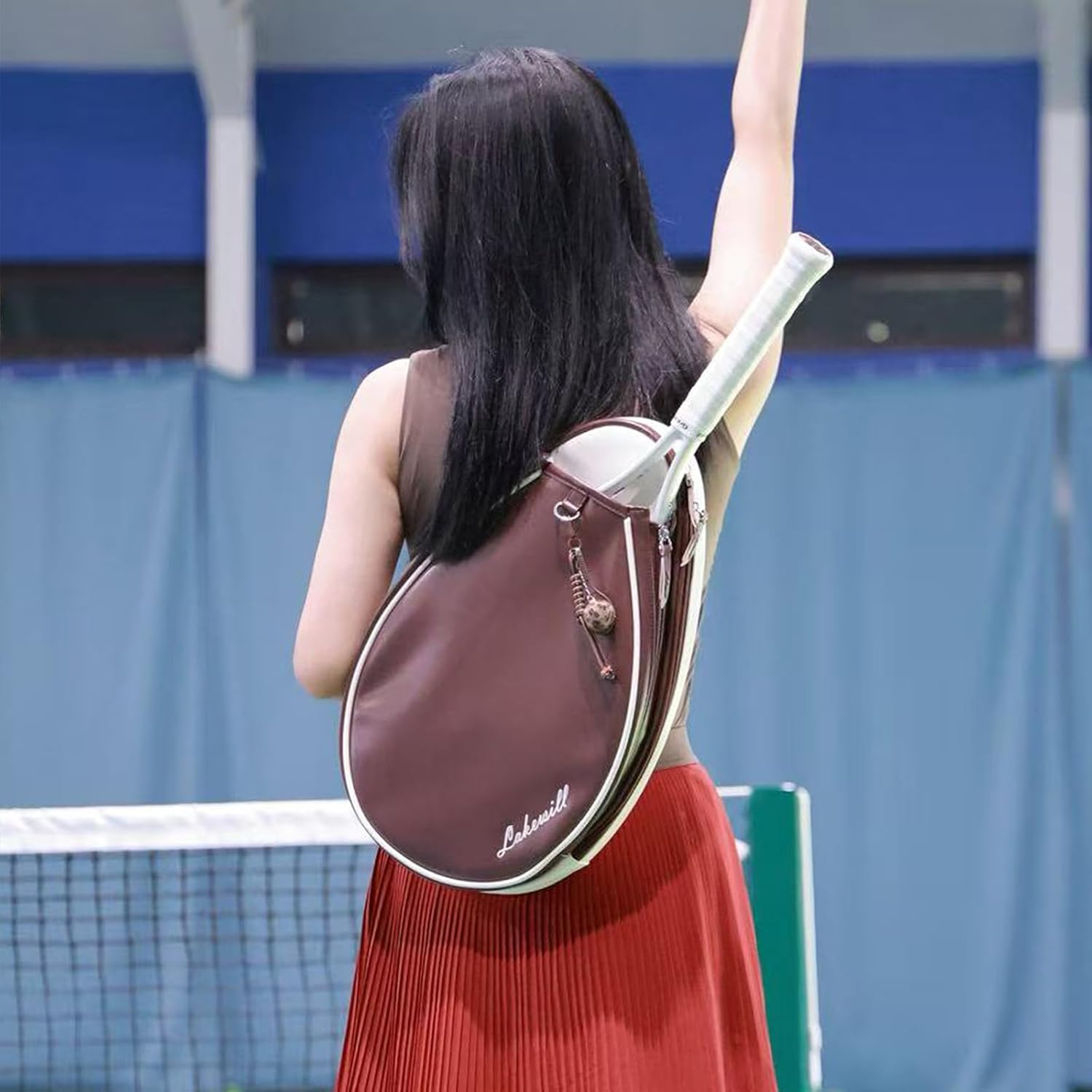 Tennis Bag with Organized Compartments Leather, Detachable & Adjustable Shoulder Strap, Tennis Backpack with Velcro Racket Holder, Fits Tennis, Squash & Badminton Rackets