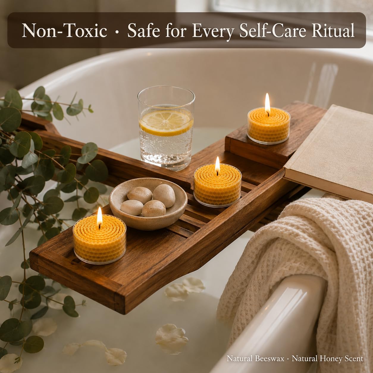 Rolled Beeswax Tealight Candles 12 Pack, Handmade Honeycomb Natural Non-Toxic Smokeless Pure Beeswax Tea Lights, Unscented Honey Scent, 4-Hour Burn Air Purifying Candles for Home Decor & Meditation