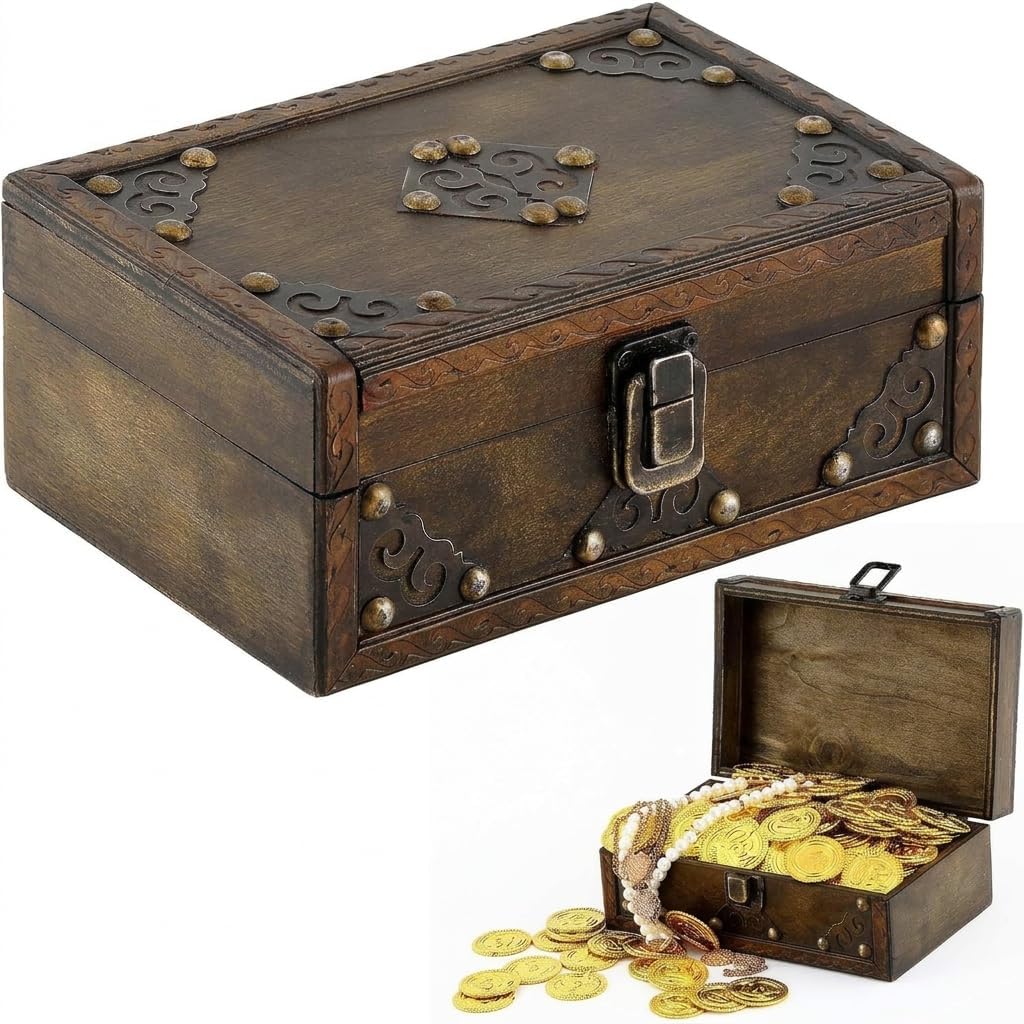 Treasure Chest Keepsake Box with Hinged Lid Brown Mini
