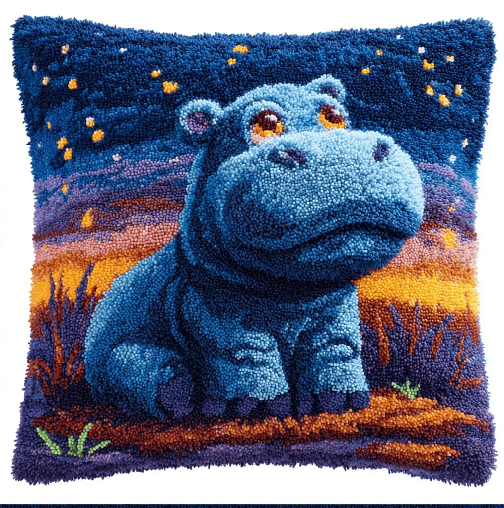Kitquiver Latch Hook Kits Donkey for Adults,Hippopotamus DIY Latch Hook Cushion Kits and Latch Rug Kits Cross-Stitch Embroidery Cushion Cover for Home Sofa Decoration 17X17 in