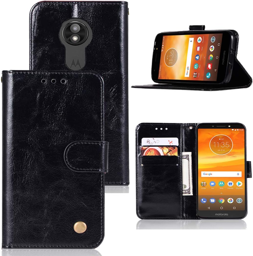 Moto E5 Cruise Case, Moto E5 Play Case, PU Leather Wallet Flip Folio Protective Phone Case Cover with Card Slots and Stand for Motorola Moto E Play 5th Gen 2018 (Black)