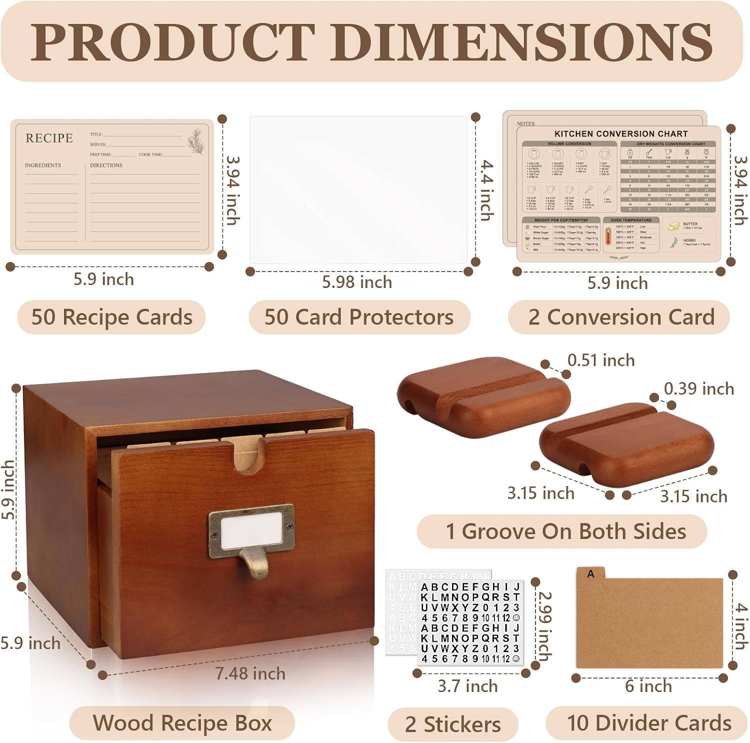 4x6 Wood Recipe Box with Cards and Dividers Vintage Recipe Card Box image 2