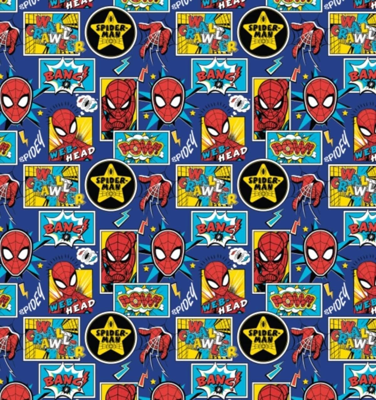 Camelot Marvel Spider-Man Cotton Print Fabric Collection - 112cm Wide - (100% Cotton Fabric - Ideal for Crafts, Quilting, Children's Dressmaking) (Sold by 1 Metre, Outside The Box)