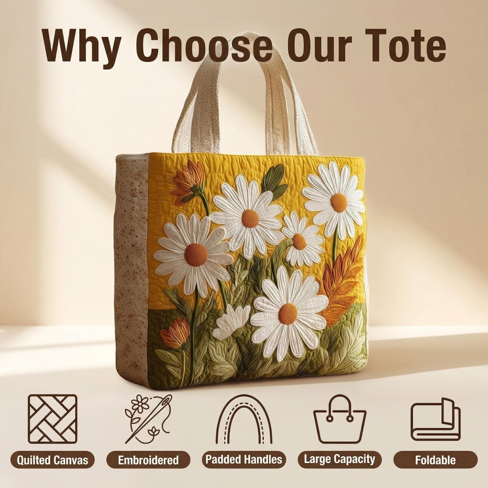Generisch Borsa shopper da donna – Borsa in tela da donna, borsa da trasporto e borsa in tessuto, spaziosa e casual, con ricamo, manico trapuntato e imbottito, patchwork, riutilizzabile