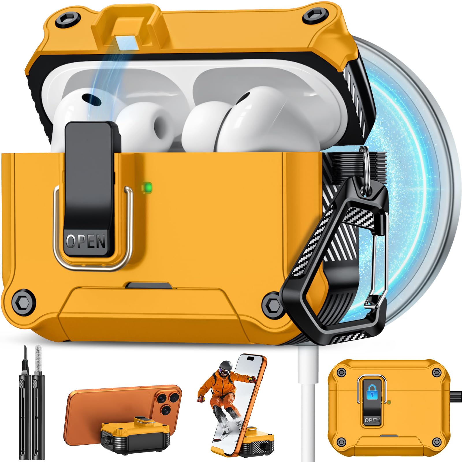 Pohgelan for AirPods Pro 3 Case with Safety Lock-Yellow