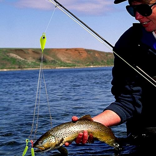 Miniatura 7 de Ghanneey Aparejos de paraguas de Alabama de 5 brazos, señuelos de pesca, señuelos de lubina, kit de cebo de hoja de sauce para trucha de agua dulce,