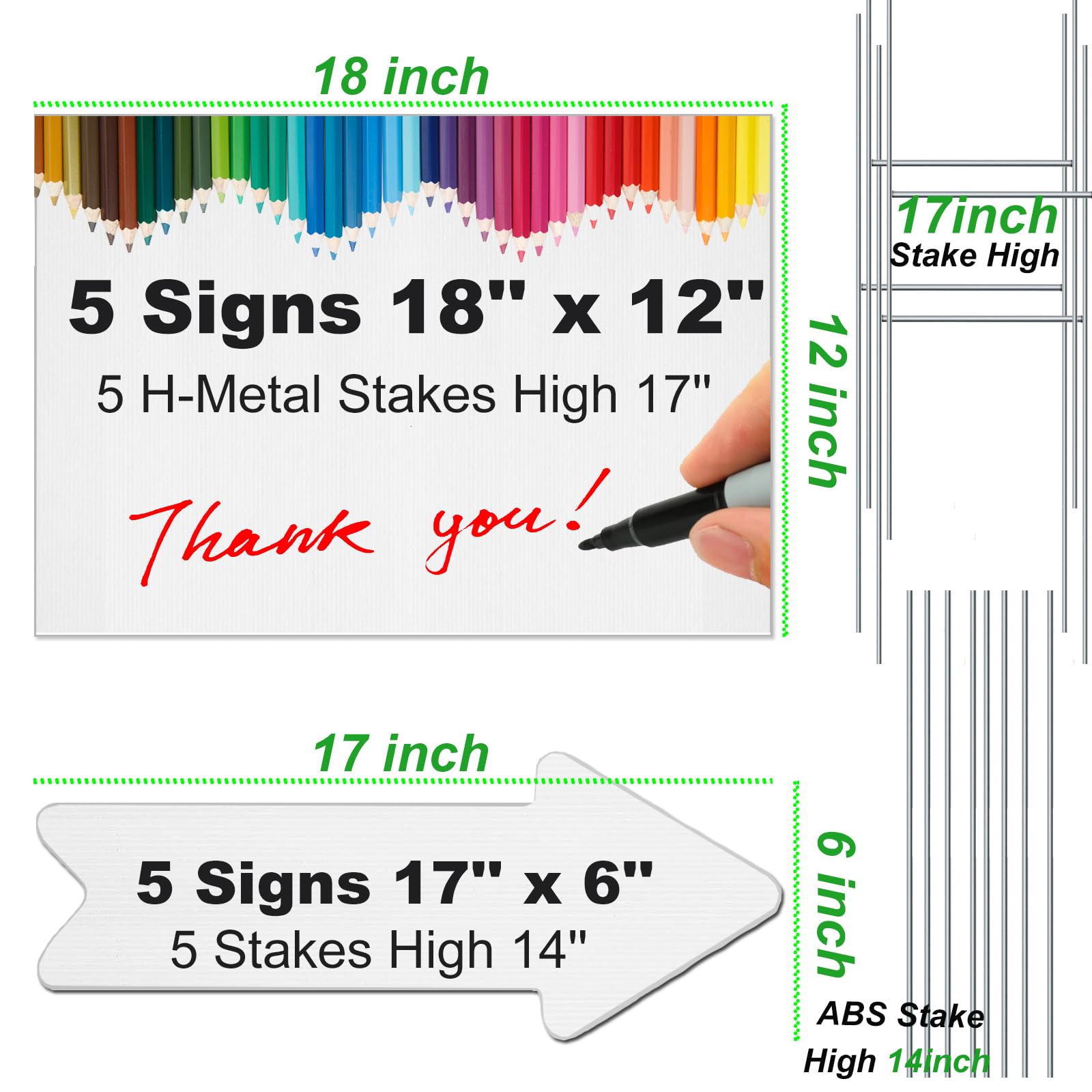 Blank Yard Signs With Stakes 18x12 in, Real Estate Garage Yard Sale Signs, Custom Outdoor Signs Plastic Double Sided Lawn Arrow Signs for Birthday,Wedding,Directional,Campaign Signs 10 Packs