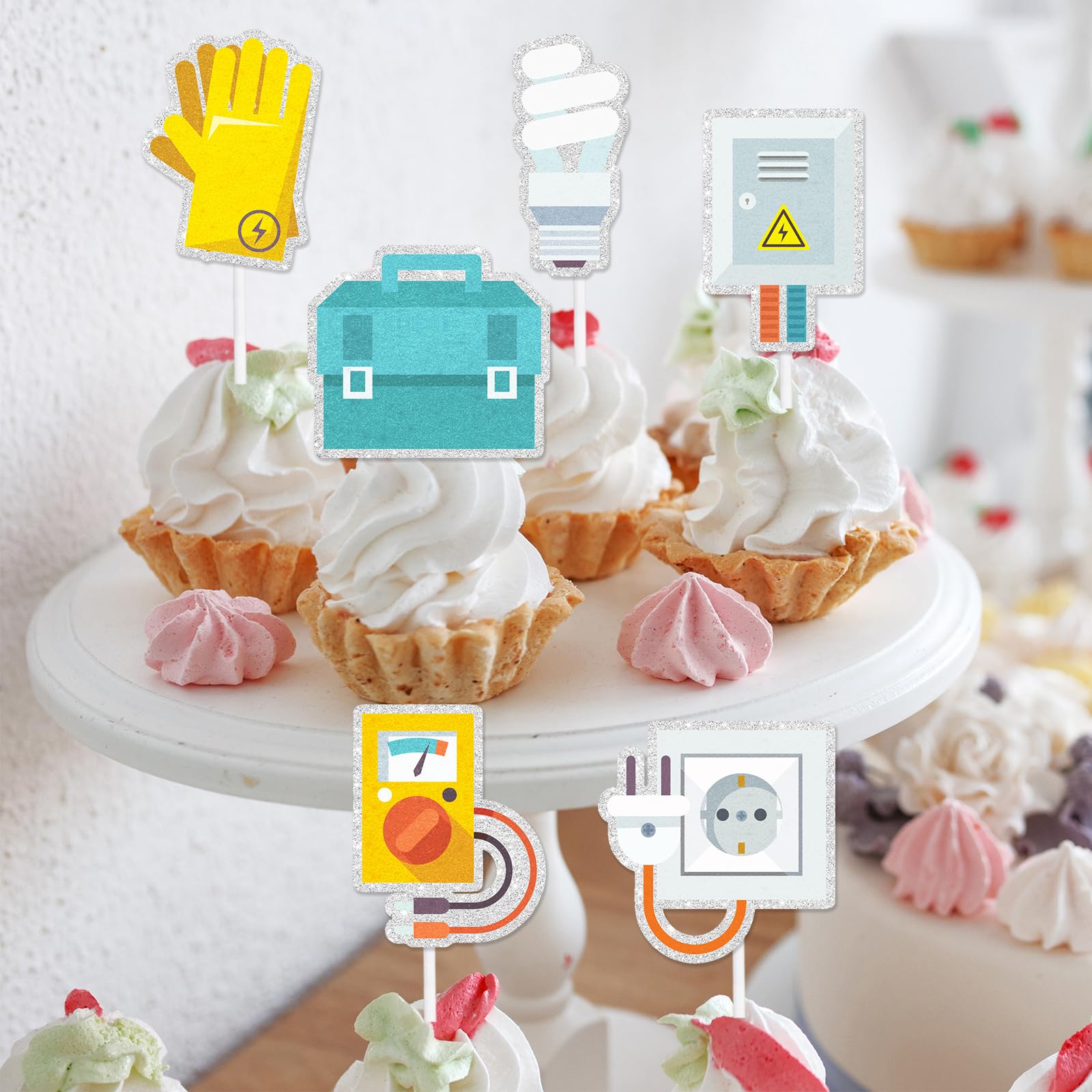 18 Pcs Electrician Cupcake Toppers - DIY Birthday Party Decorations For Electrician Theme, Baby Shower