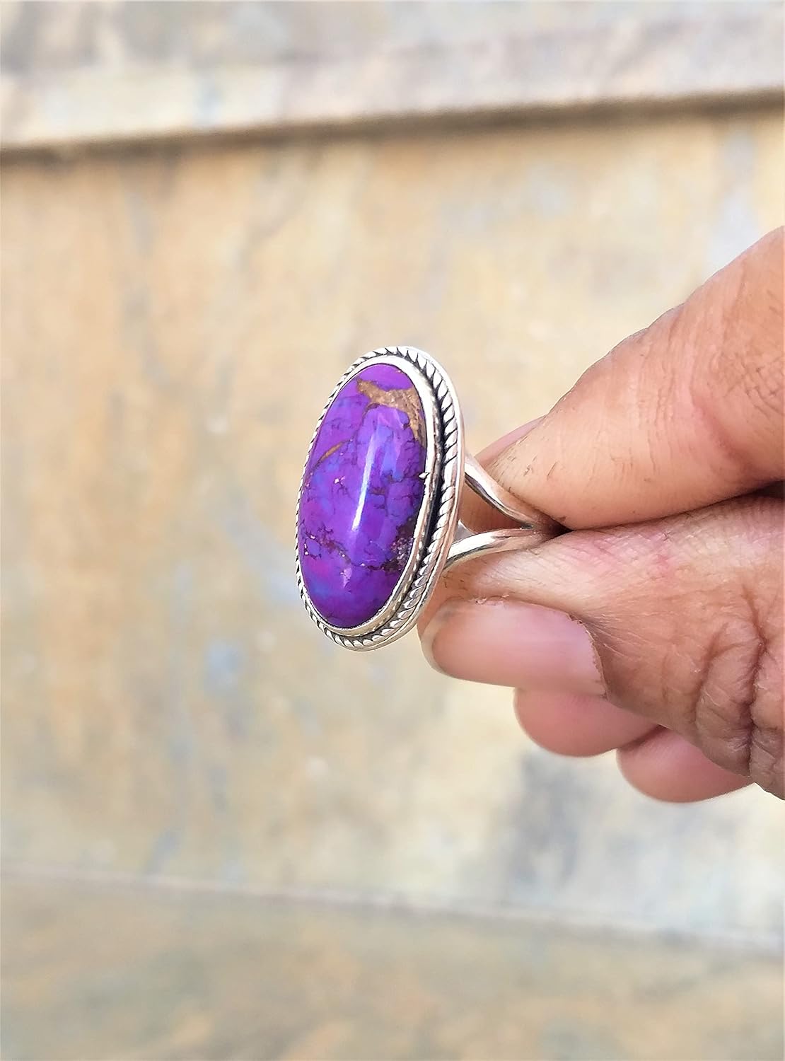 Purple Copper Turquoise Ring, 925 Silver Plated, Oval stone Ring, Purple Mojave Turquoise Ring, Trending Ring, Purple Stone Ring, Gemstone Ring, Bohemian Ring, Hippie Ring, Women Ring, Daily Wear Ring