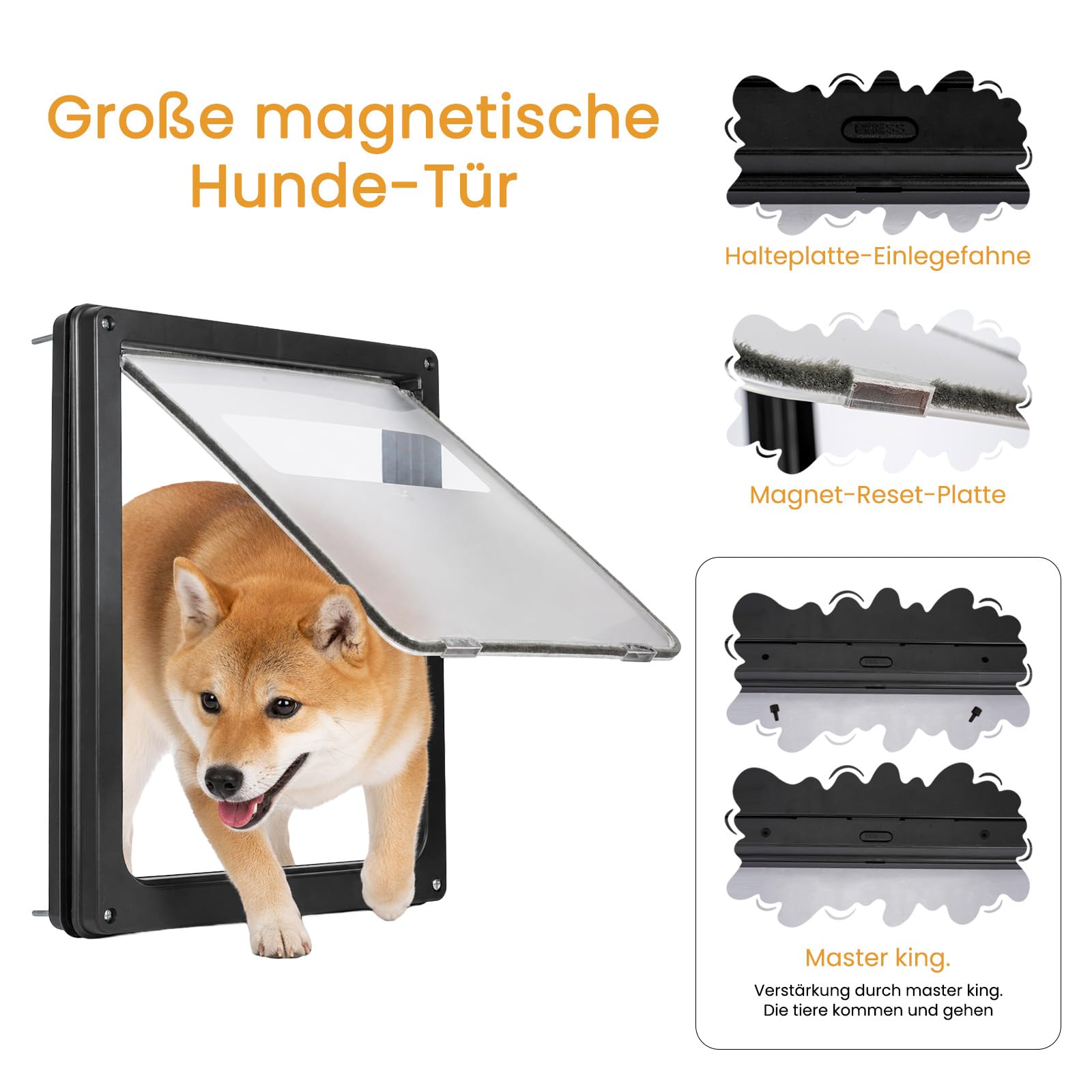Wetterfeste Haustierklappe für große Hunde und Katzen 43 x 35,5 cm, magnetisches Verschlusssystem mit Snap-In Verriegelungsplatte, robuste und energiesparende Haustiertür