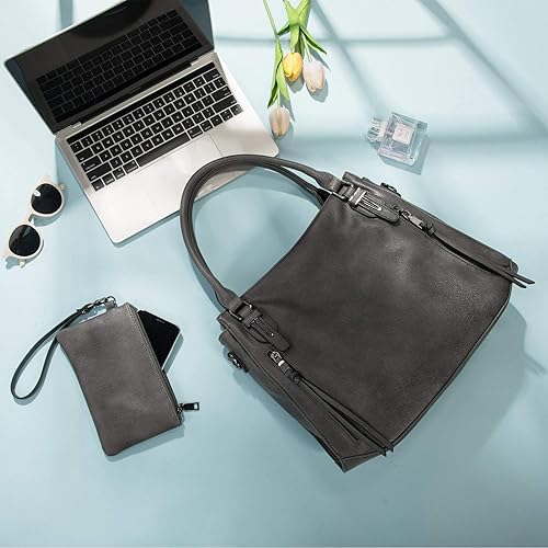 Vista 6 de Realer Bolsos de mano para mujer, bolso de hombro grande cruzado de piel sintética vegana, con fundacartera