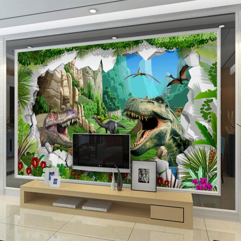 Carta Da Parati Fotografica Personalizzata Murale 3D Cartoon Dinosaur Forest Landscape Wallpaper Camera Da Letto Per Bambini Ristorante Creativo Sfondo Dipinto 430Cm(W)×300Cm(H)