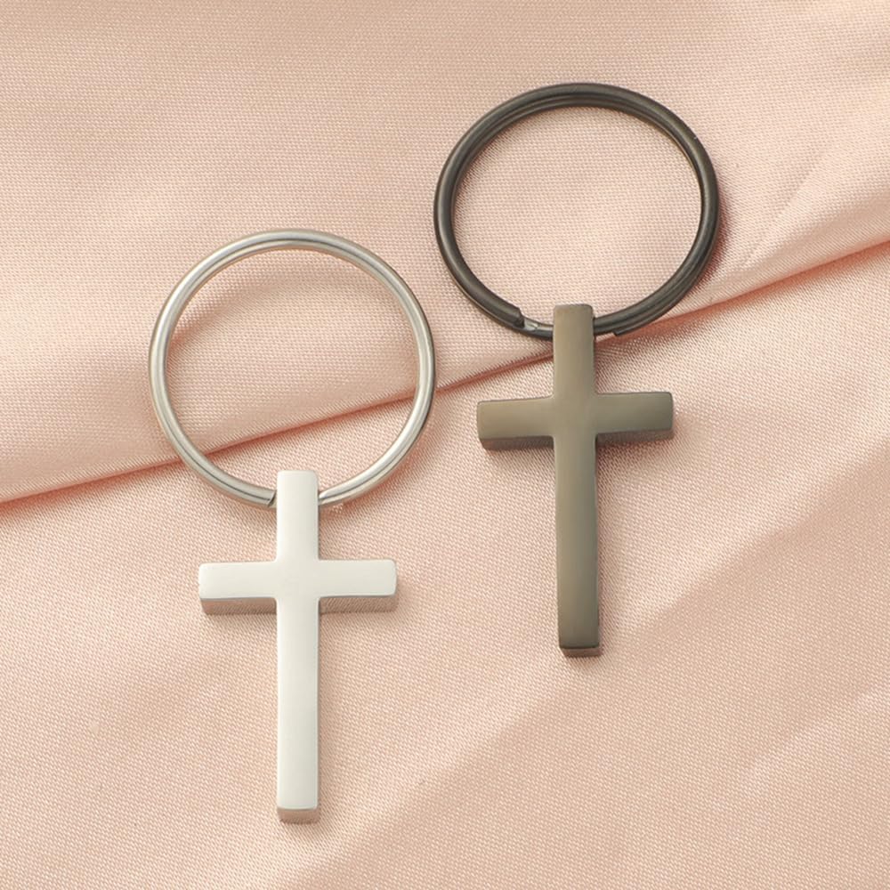 Stainless Steel Cross Keychain Keyring Charm Pendant for Men Women Gift(2pcs)