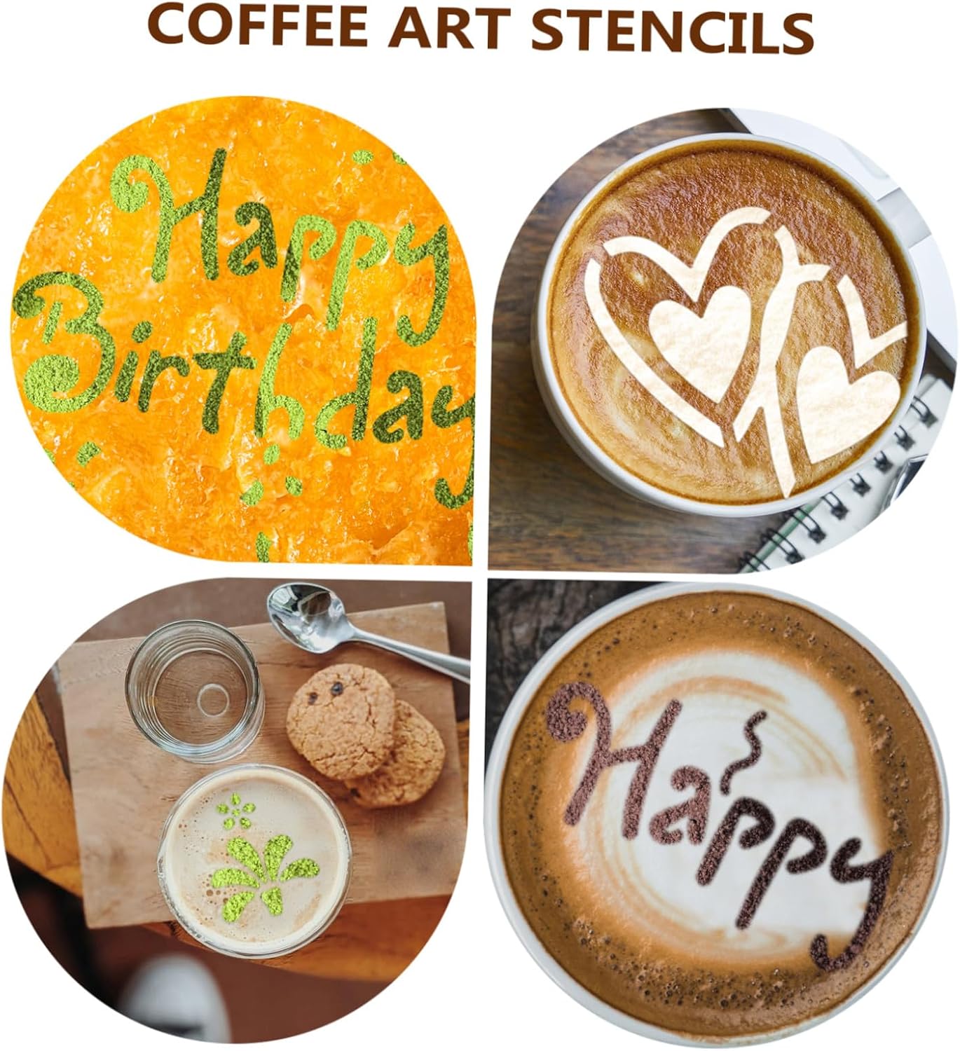 8pcs Coffee Art Stencils Cake Decorating Tools Dessert Baking Templates for Latte Coffee Cappuccino Home Use