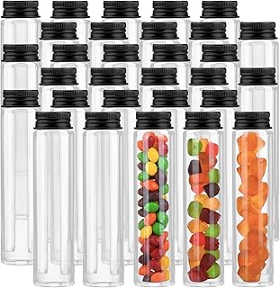 Clear Test Tube,36 Pack Clear Plastic Test Tubes Candy Tube Transparent Test Tubes with Cap,Flat Bottomed Plastic Tubes Bath Salt Container,3.7 OZ (Black Cap)