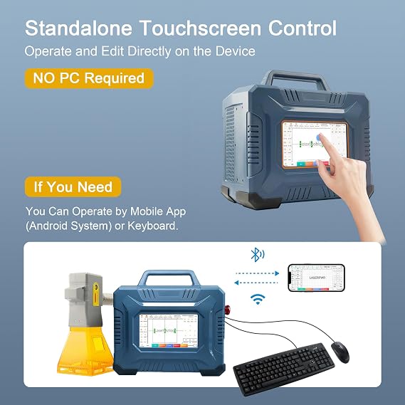 MCWlaser Handheld Fiber Laser Marking Machine 30W Portable Laser Engraver Class 4 with Lens (3 Sizes Optional) for Metal, Steel, Copper, Leather (No Battery)