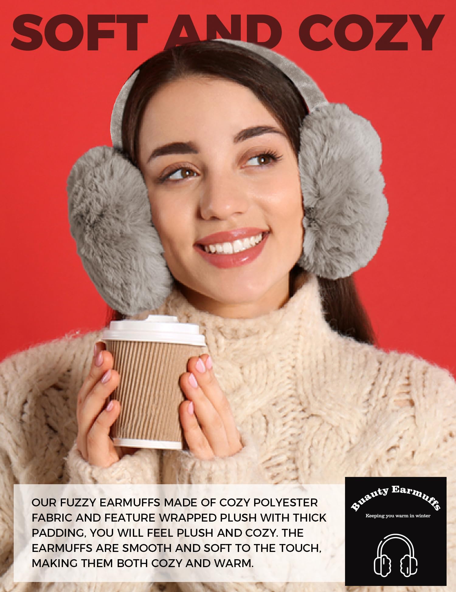 Buauty Ear Muffs Winter Women Men Soft Earmuffs Cute Ear Covers Cold Weather Fluffy Ear Warmers Headband Winter Accessories: Dark Khaki