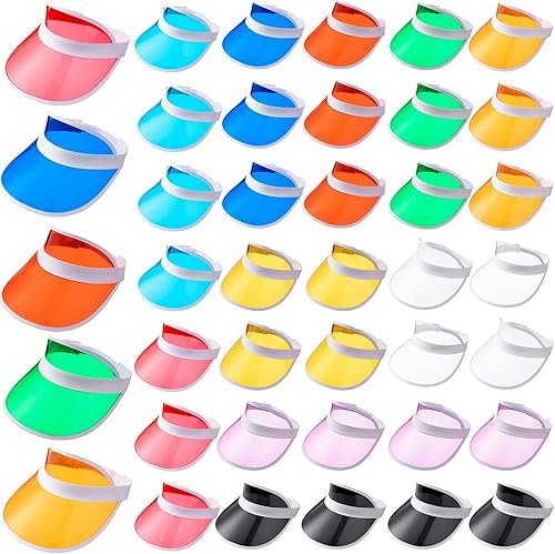 Paquete de 40 sombreros de plástico para mujer de PVC coloridos transparentes protección UV unisex para fiestas de tenis deportes fútbol golf