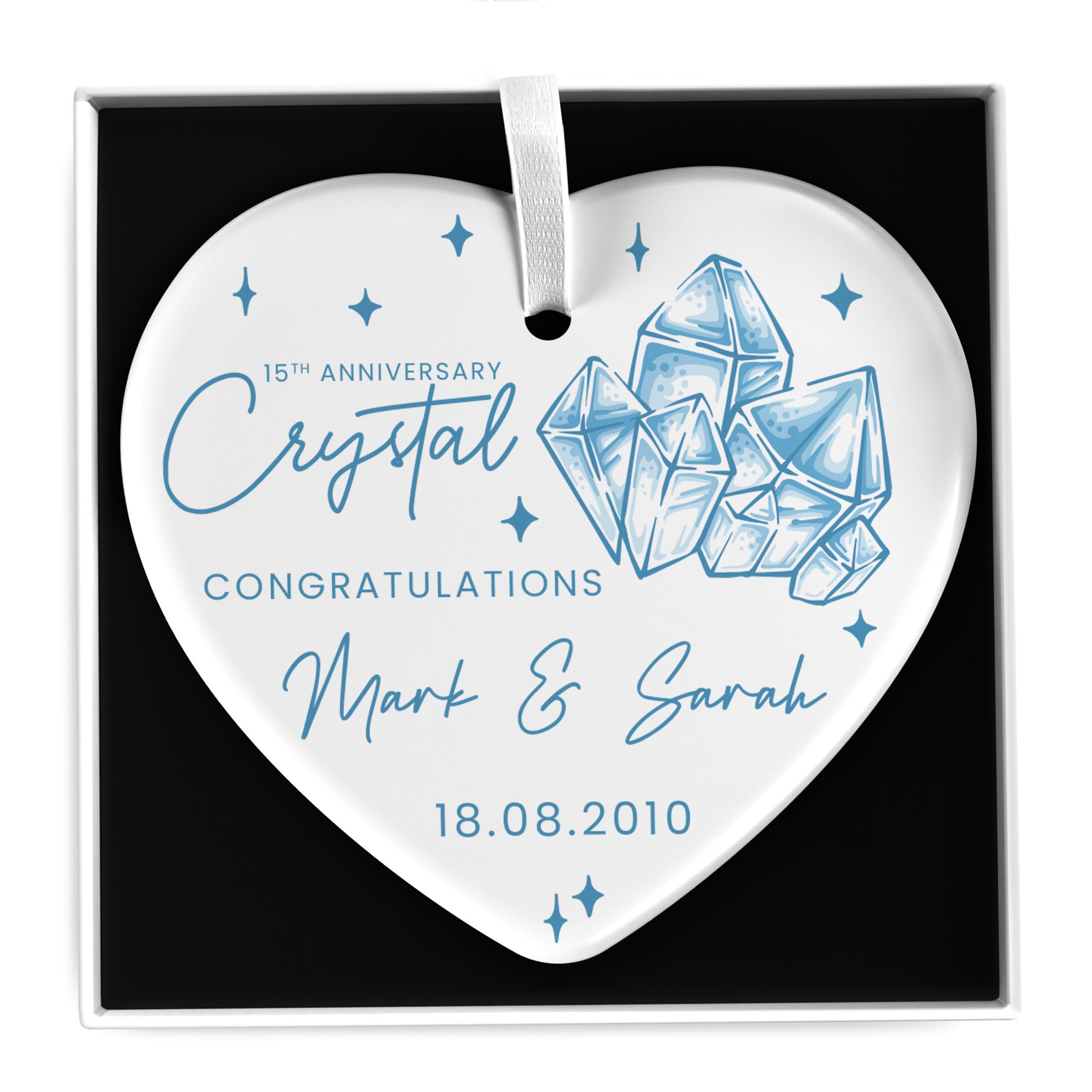 Beecreative Personalised 15th Wedding Anniversary Gifts - Crystal Wedding Anniversary - For Husband, Wife, Him, Her - 15 Years Anniversary Together - Ceramic Ornament With Gift Box